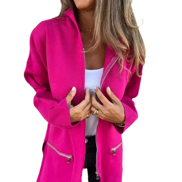 Ladies Long Modern Jacket with Side Zipper Lune London