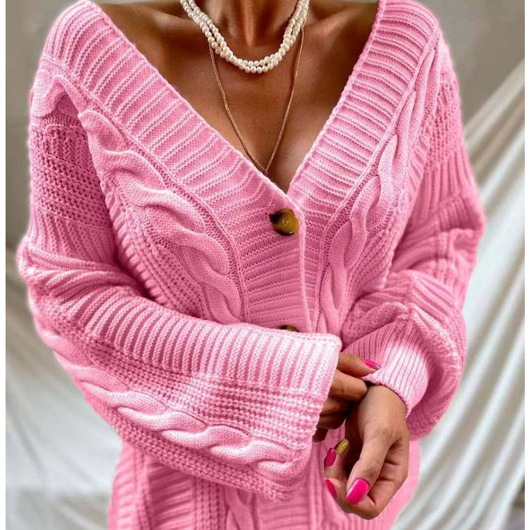 Cardigan en tricot épais pour femmes avec des manches volumineuses et un détail de bouton Chic & Stil