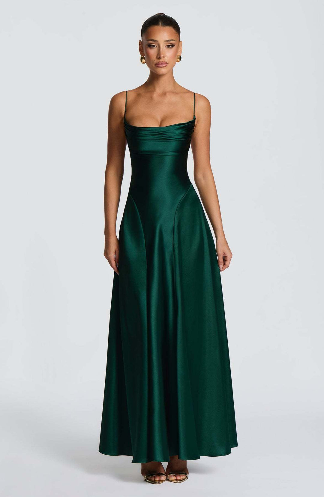 Women's Elegant Maxi Dress with Refined Spaghetti Straps and Flowing Satin Lune London