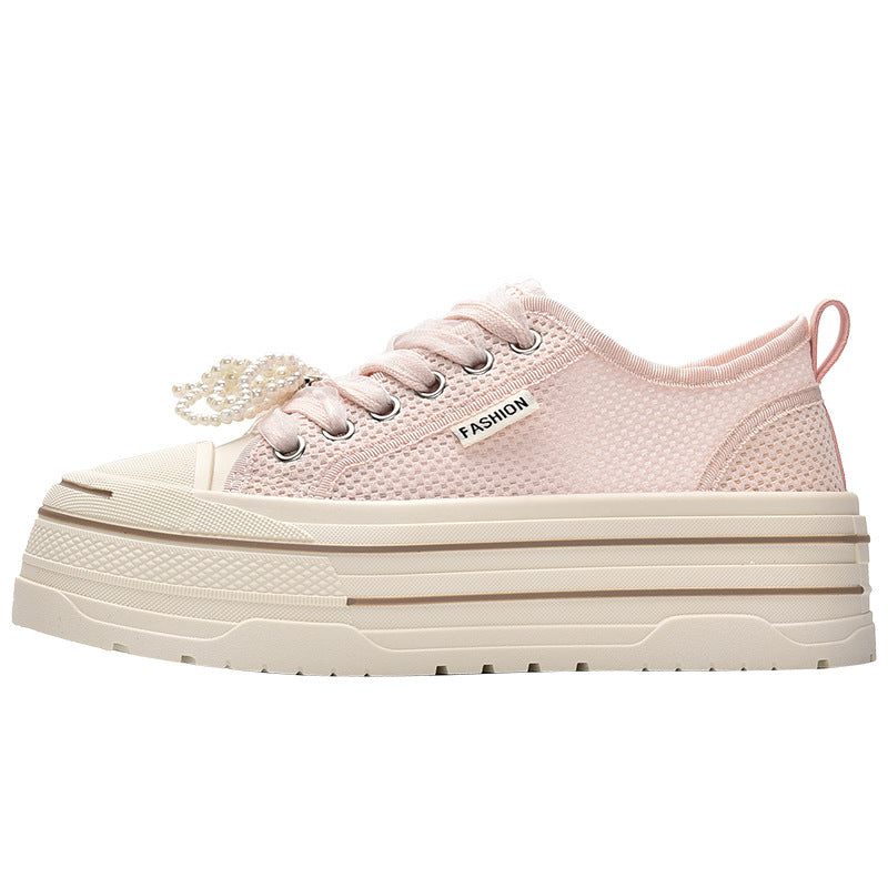 Ladies Platform Sneakers with Fashionable Mesh Upper Material and Trendy Pearl Details Lune London
