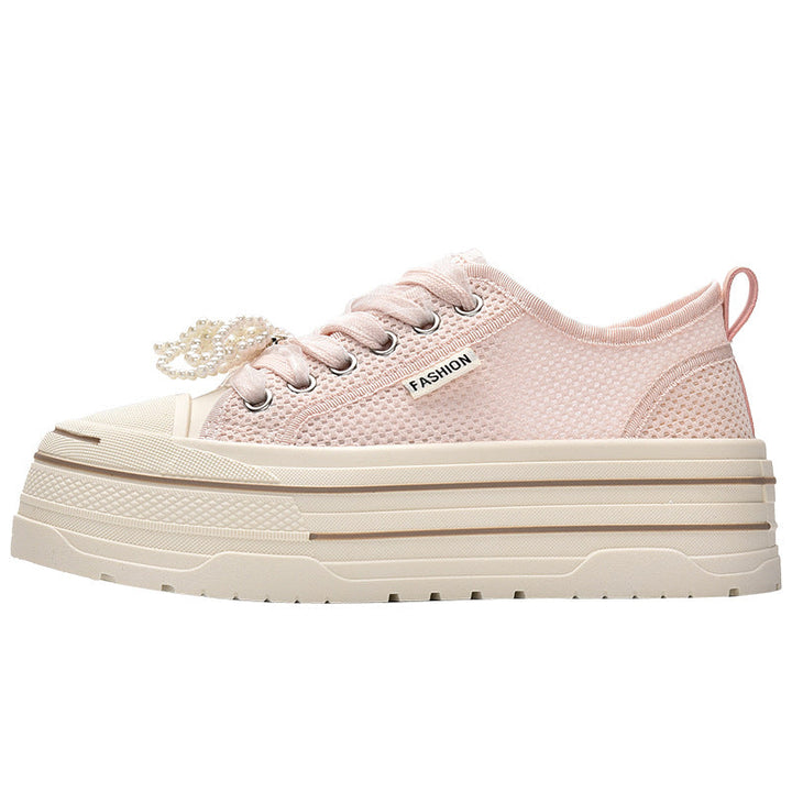 Ladies Platform Sneakers with Fashionable Mesh Upper Material and Trendy Pearl Details Lune London