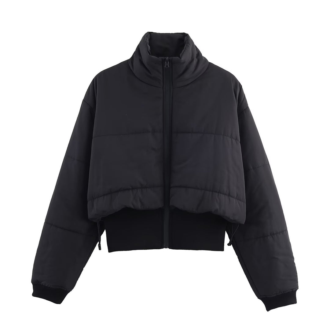 Ladies quilted transitional jacket with high collar and decorative zipper Lune London