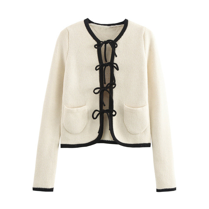 Ladies Elegant cardigan with refined knots and chic pockets Style and Chic