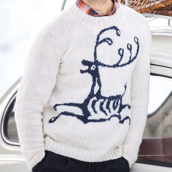 Large sweater for men with festive reindeer pattern and high-quality wool blend Lune London