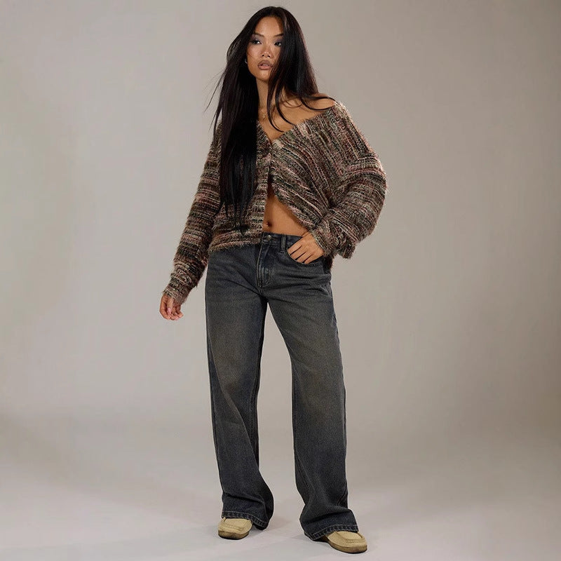Pull en maille aérienne pour femmes avec décolleté en V profond et couleur dégradée charmante Chic & Stil