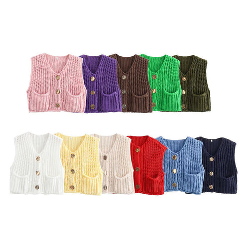 Knitted vest for women with decorative buttons and practical pockets Lune London