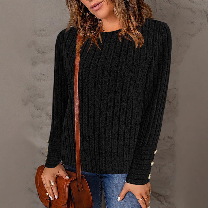Women's stylish knit top with ribbed structure and elegant button details Lune London