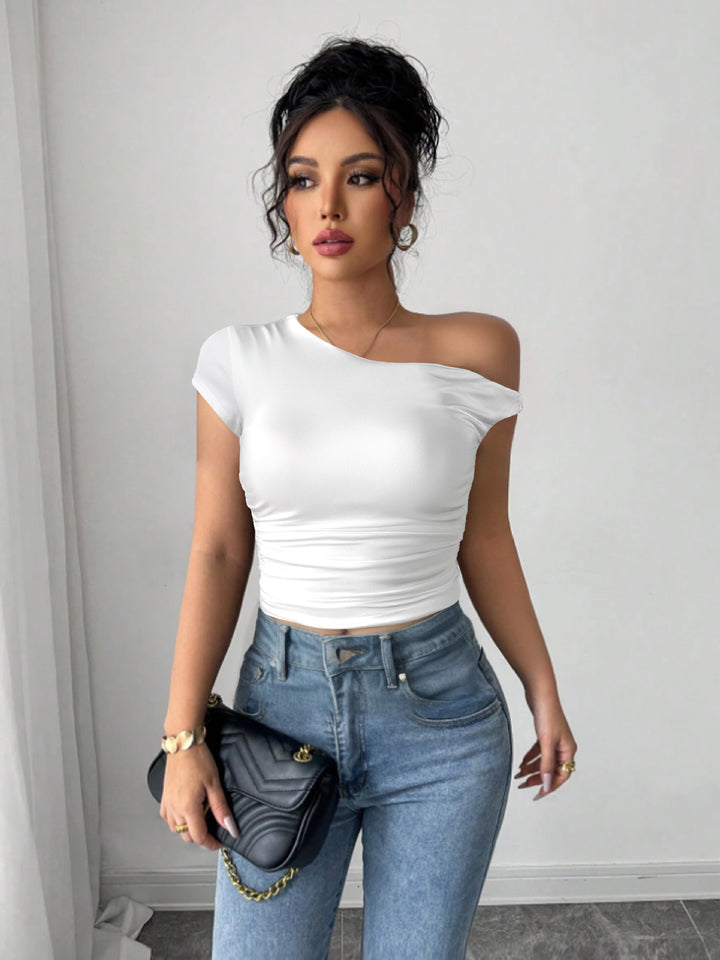Women's Off-Shoulder Shirt with Ruching and Tailored Cut Lune London