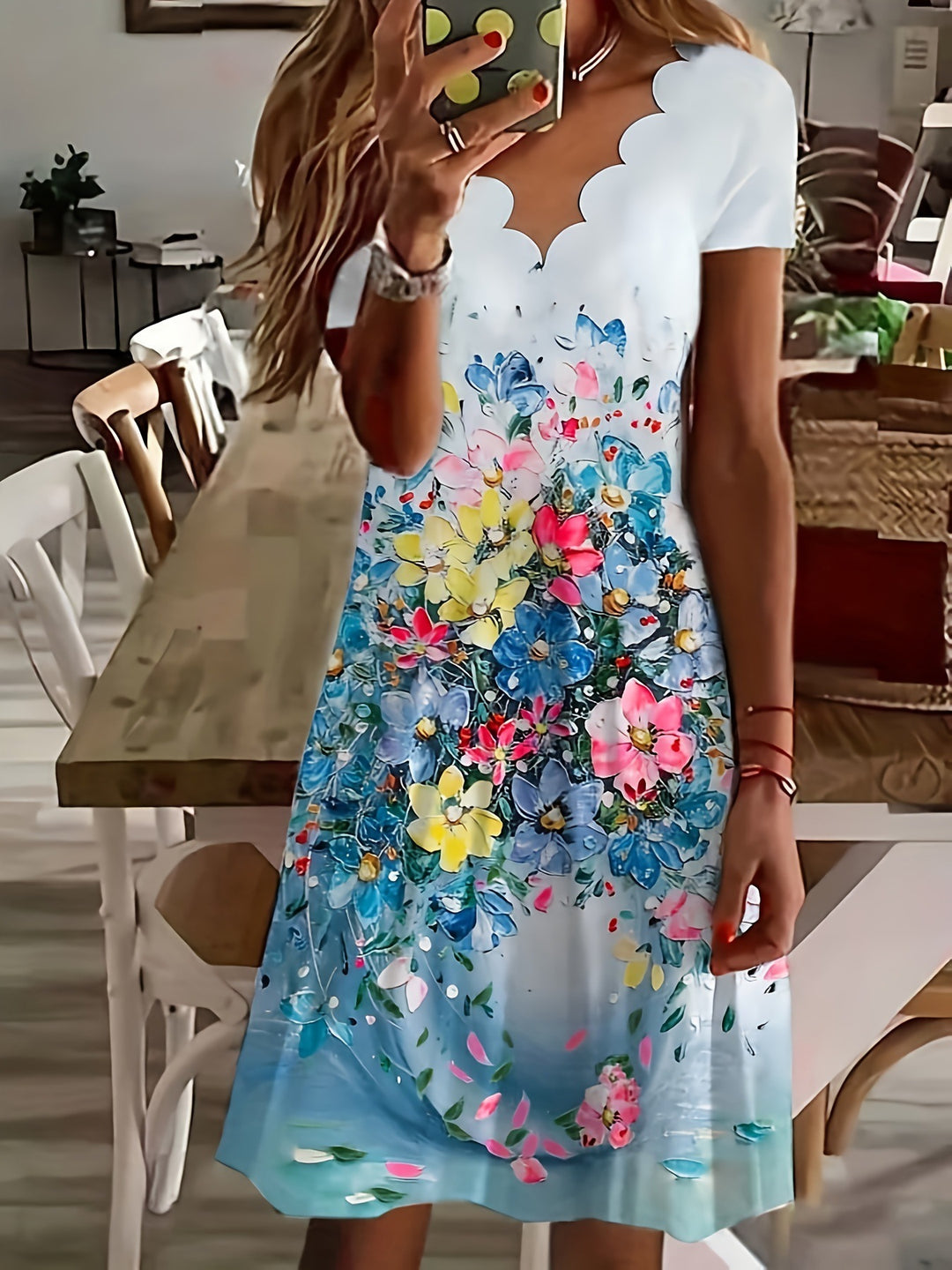 Lune London Floral Midi Dress with Ruffles for Women
