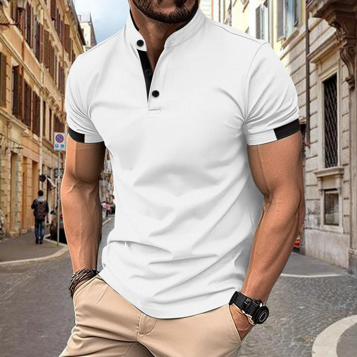Men's performance polo with elegant Mandarin collar Lune London