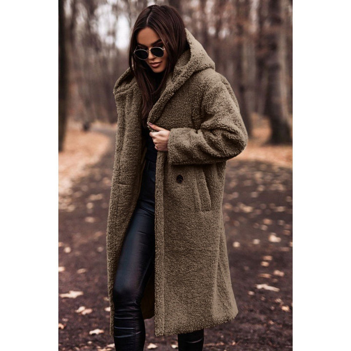 Ladies Plush Teddy Coat with Hood and Button Details Lune London