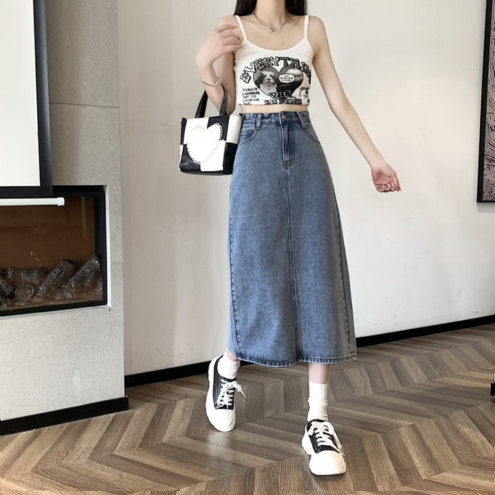 Jupe en denim midi pour femmes avec fente avant Chic & Stil