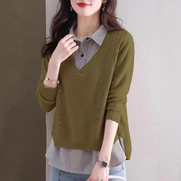 Knit V-neck sweater for women with button details Lune London