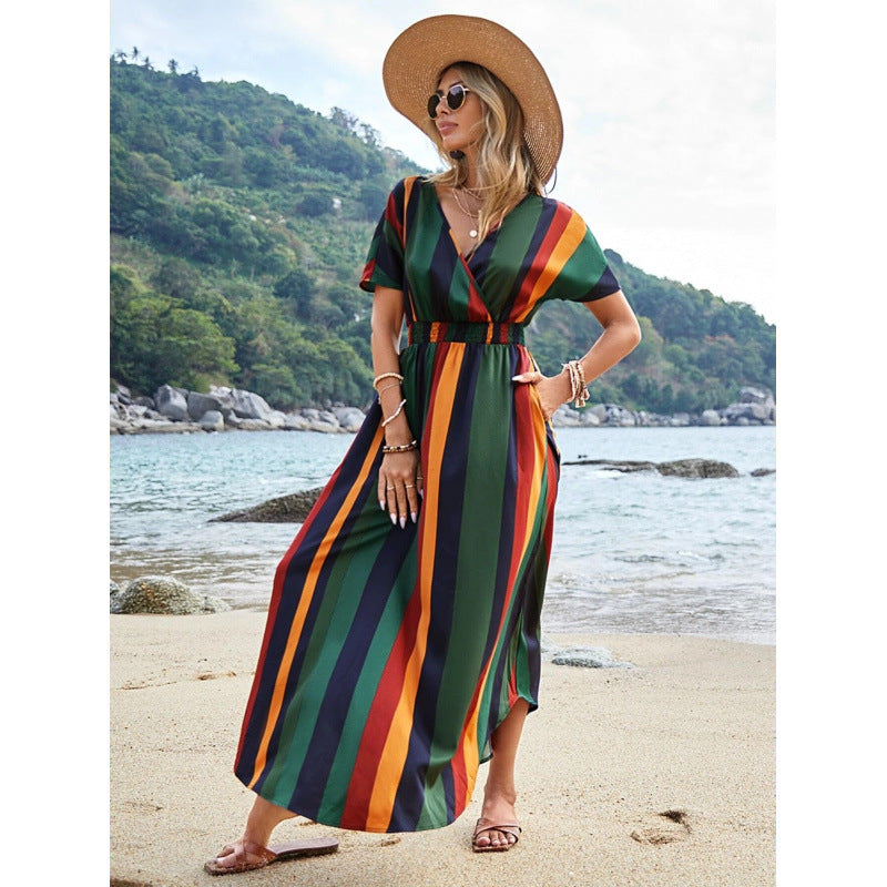 Striped maxi dress for women with adjustable waist Lune London