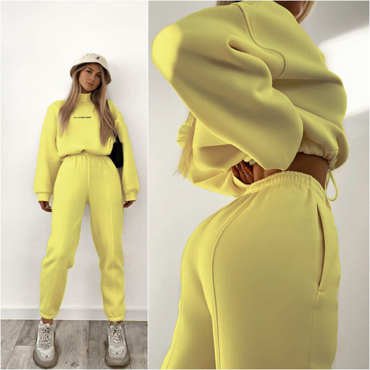 Ladies oversized comfortable sweat outfit with high collar and relaxed cuffs Lune London