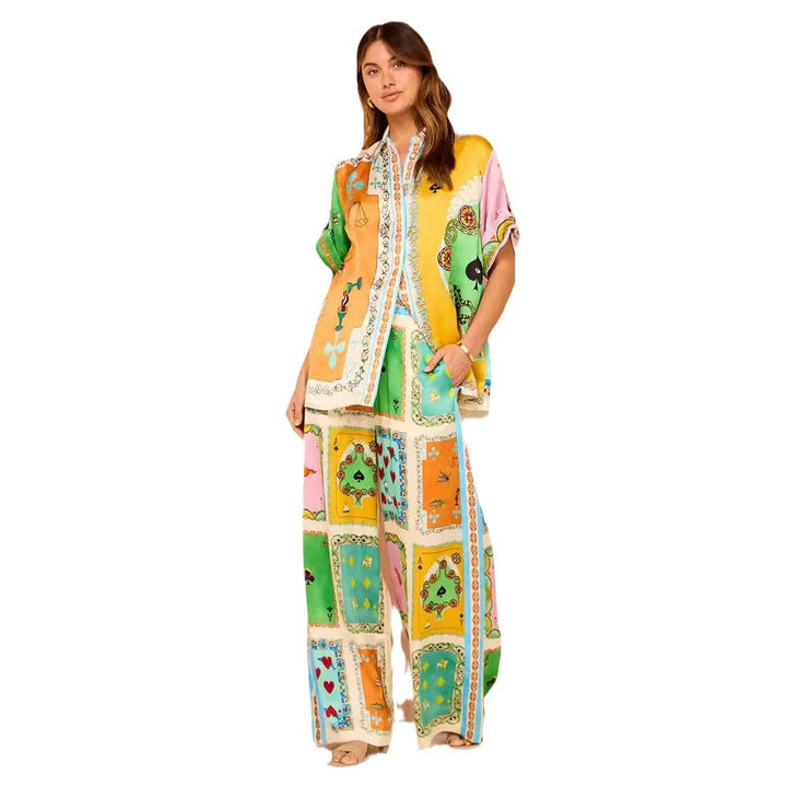 Chic & Stil colorful patchwork style two-piece outfit for ladies