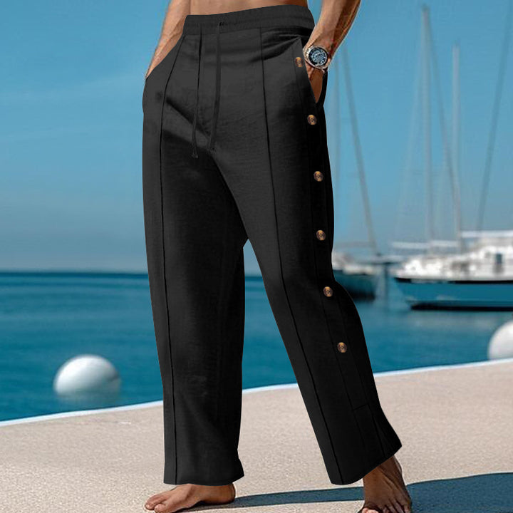 Chino pants for men with side buttons and elastic waist Lune London
