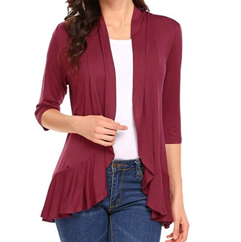 Women's Fashionable Cardigan with Asymmetrical Cut and Flutter Details Chic & Stil