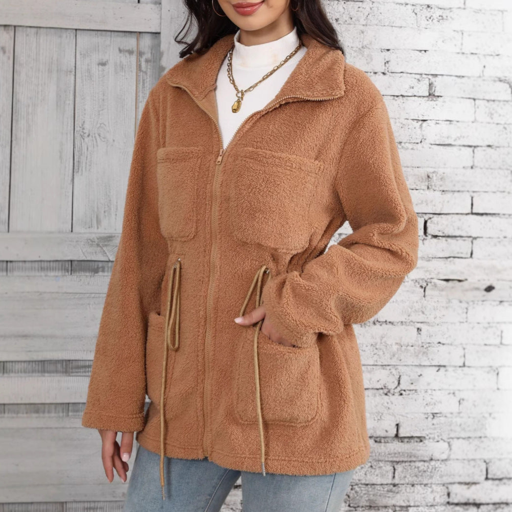 Fleece jacket for women with adjustable waist and practical pockets Lune London