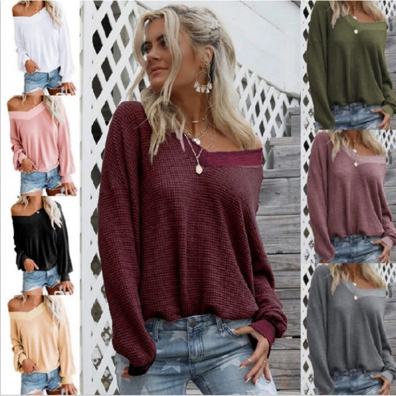 Sweat en coton oversized pour femmes avec col V décontracté et détails en côtes Chic & Stil