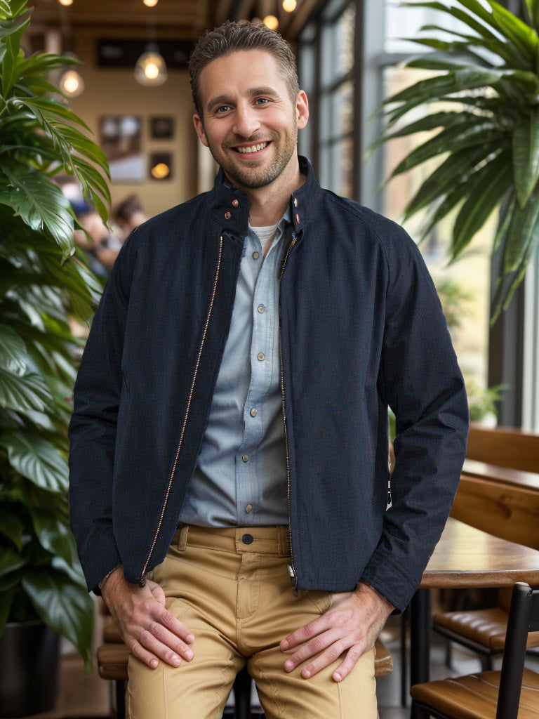 Elegant quilted jacket for men with high collar and practical pockets Lune London