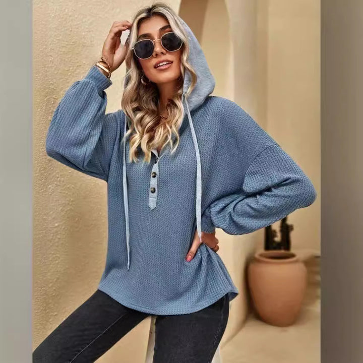 Ladies Oversized Sweater with Chic Button Placket and Style