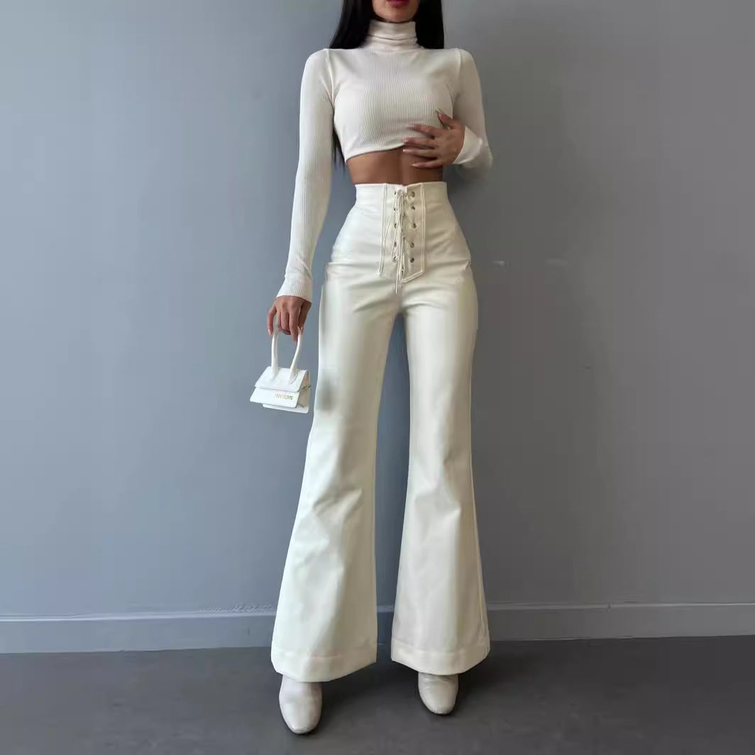 High-waisted pants for women with laces Lune London