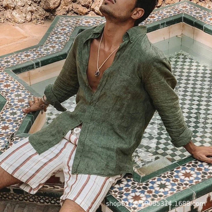Light linen shirt for men with modern collar and casual chic design