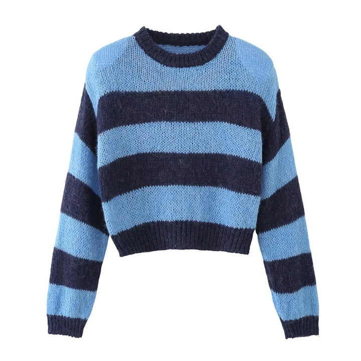 Short knit jumper for women with nautical stripe pattern and round neckline Lune London