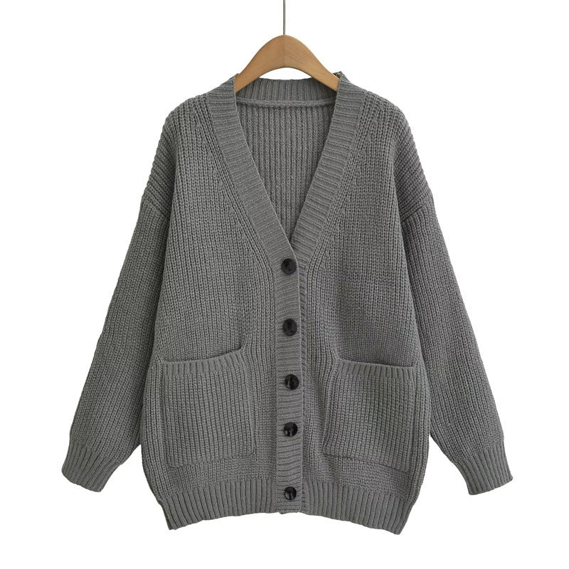 Knit jacket for women with large pockets and button details Lune London