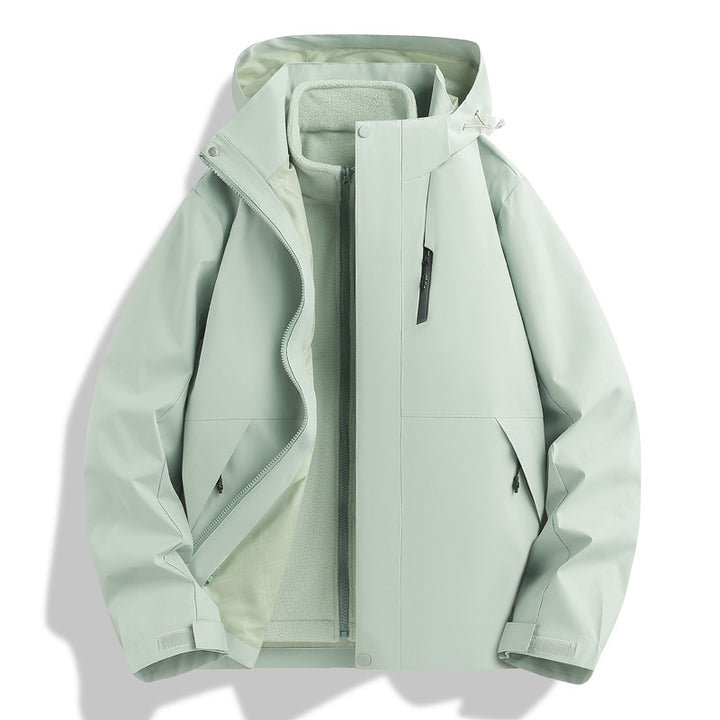 Waterproof outdoor jacket for men with insulating lining and adjustable hood drawstring Lune London