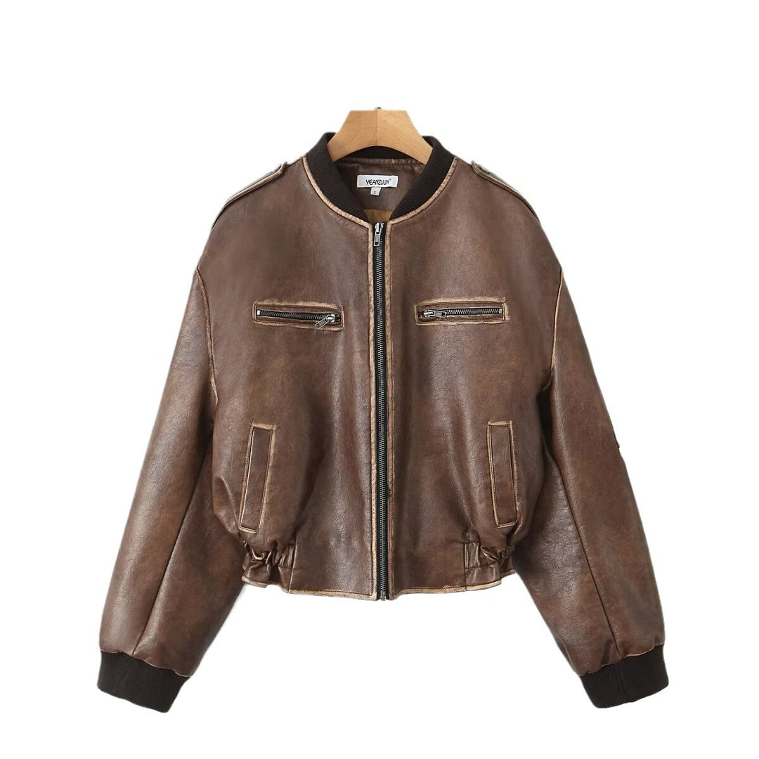 Veste en simili cuir tendance pour femmes avec fermeture éclair et poches à rabat Lune London