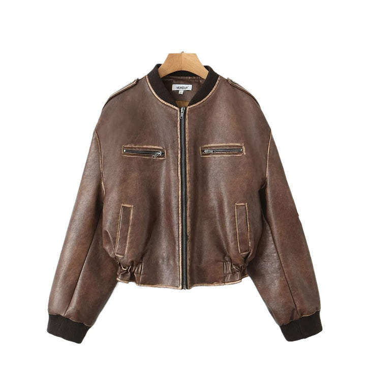 Veste en simili cuir tendance pour femmes avec fermeture éclair et poches à rabat Lune London