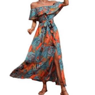 Lune London Off-Shoulder Tropical Maxi Dress for Women