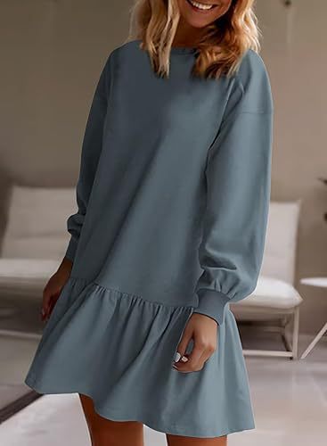 Women's Casual Sweatshirt Dress with Voluminous Sleeves and Ruffled Hem Lune London