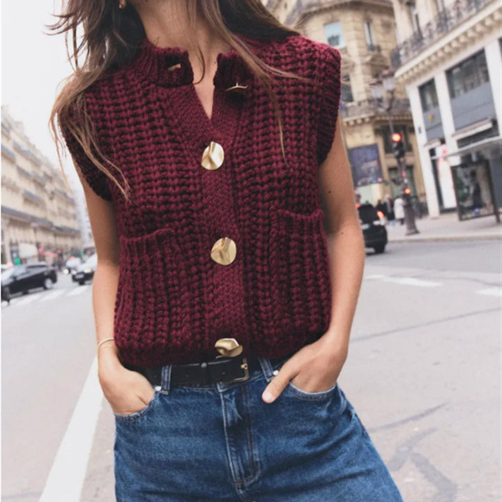 Knitted vest for women with stylish buttons and practical pockets Lune London