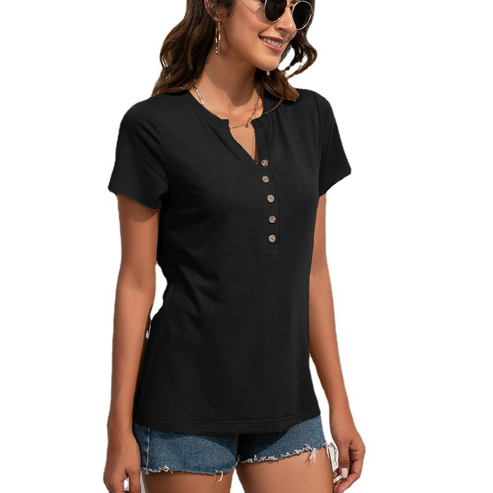Casual Henley T-shirt for women with button details and round neck Lune London