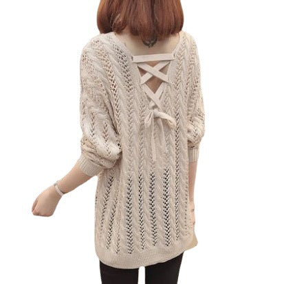 Pull en tricot pour femmes avec un élégant décolleté en V et un motif ajouré décontracté Lune London