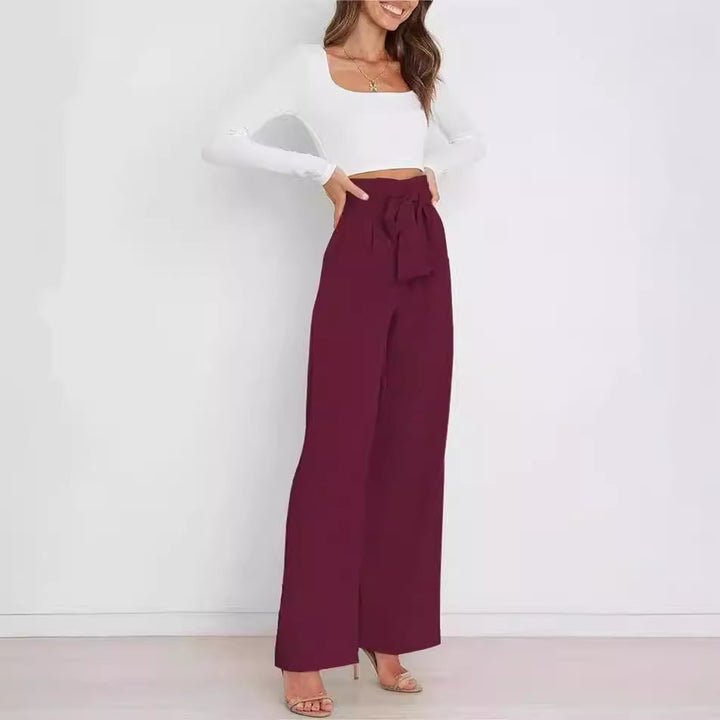 Women Wide Leg Pants with Decorative Tying Belt Lune London