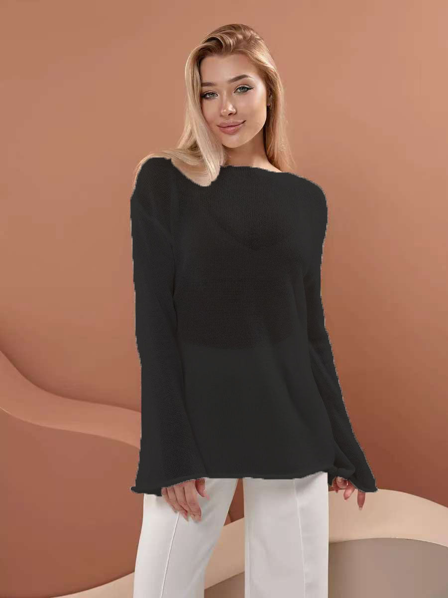 Pull aérien pour femmes à épaules dénudées avec coupe large en qualité tricot fine Chic & Stil