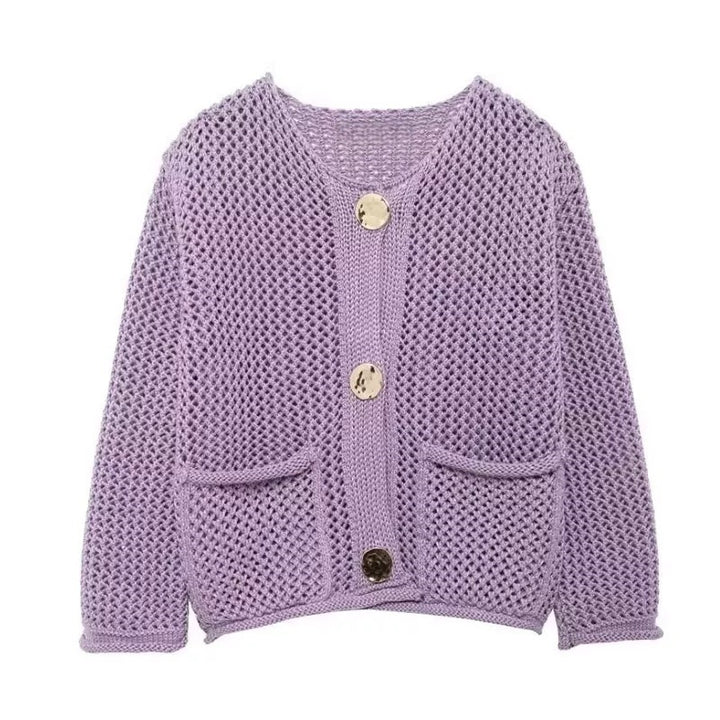 Cardigan pour femmes avec structure en mesh et grands détails de bouton Chic & Stil