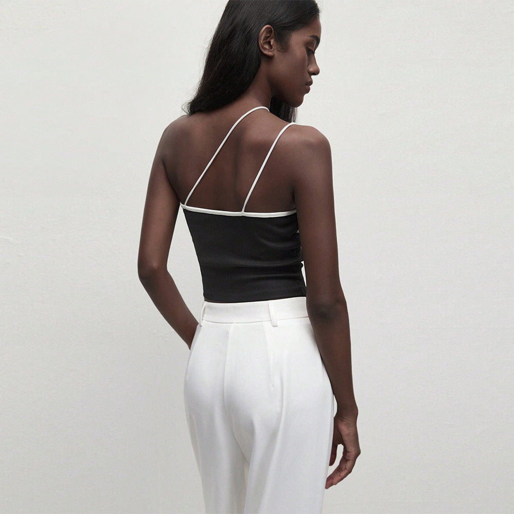 Asymmetrical functional top for women with a fine ribbed structure and narrow straps Chic & Stil