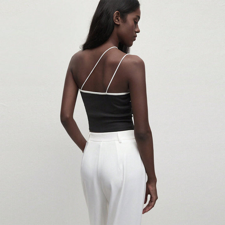 Asymmetrical functional top for women with a fine ribbed structure and narrow straps Chic & Stil