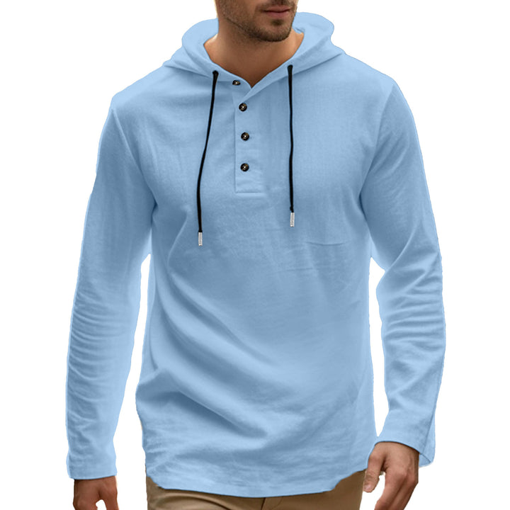 Casual long sleeve hoodie shirt for men with button details and practical pockets Lune London