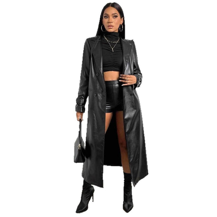 Ladies Elegant and Stylish Faux Leather Trench Coat Lune London