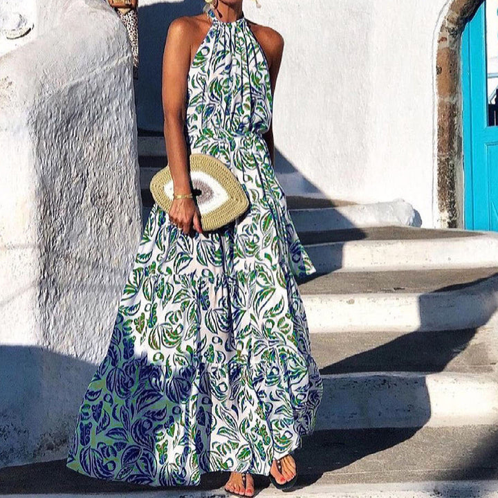 Robe Maxi Femme avec Motif Floral Raffiné et Design à Col Halter Chic & Stil