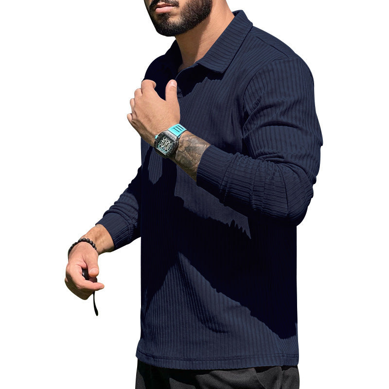 Long sleeve sporty polo for men with ribbed structure Lune London
