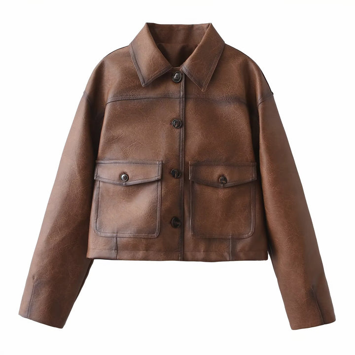 Faux leather jacket for women in a modern short design with practical pockets Lune London