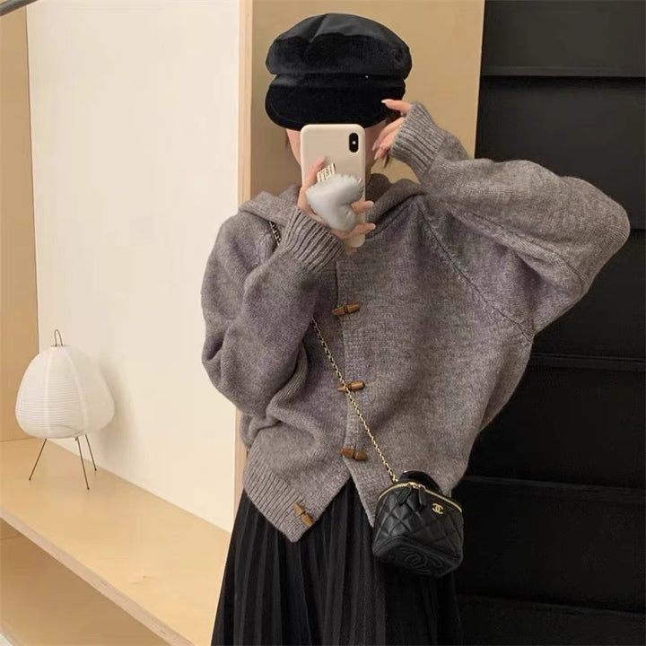 Ladies casual hooded sweater with decorative buttons Lune London