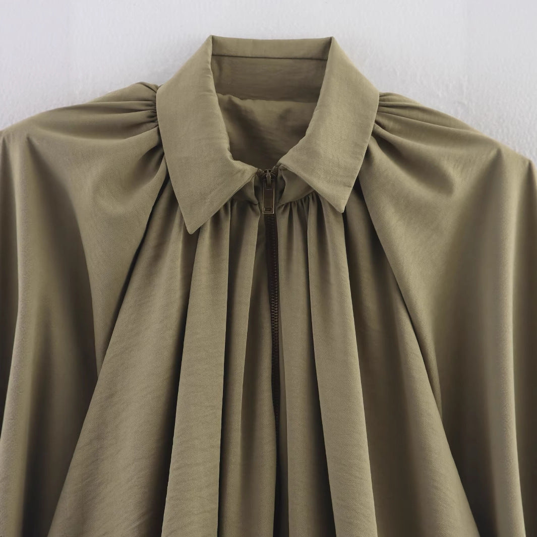 Oversized blouse for women with refined draping and an elegant button detail Lune London